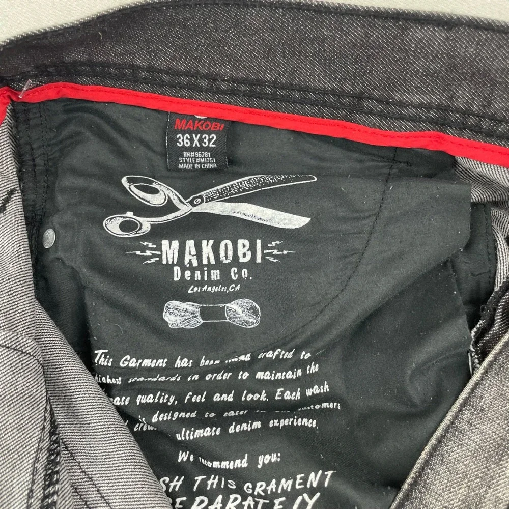 Makobi Denim Co Distressed Moto Jeans Mens 36x32 Faded Black Biker Distressed - Picture 6 of 7